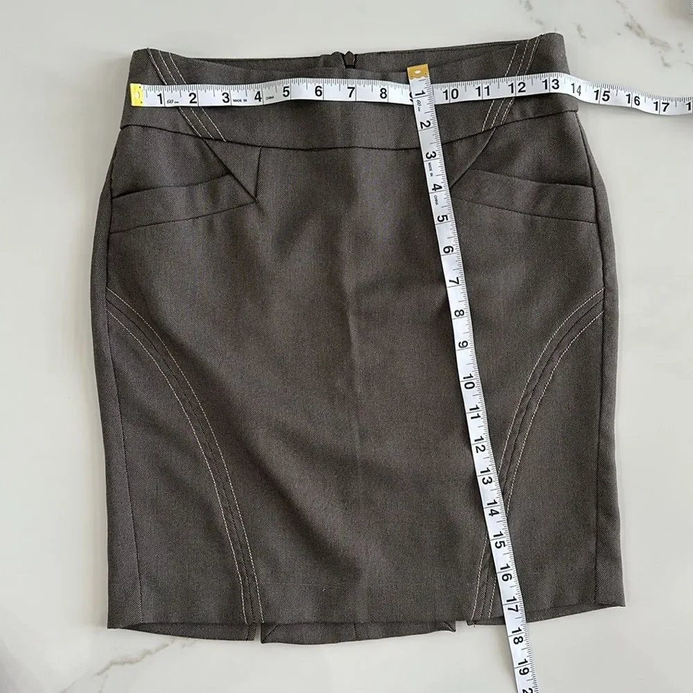 XOXO Brown Pencil Skirt Knee-Length Back Slit Sz 0 HIGT WAIST